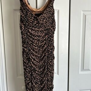 MAJORELLE Ruched Leopard Print Mini Dress
